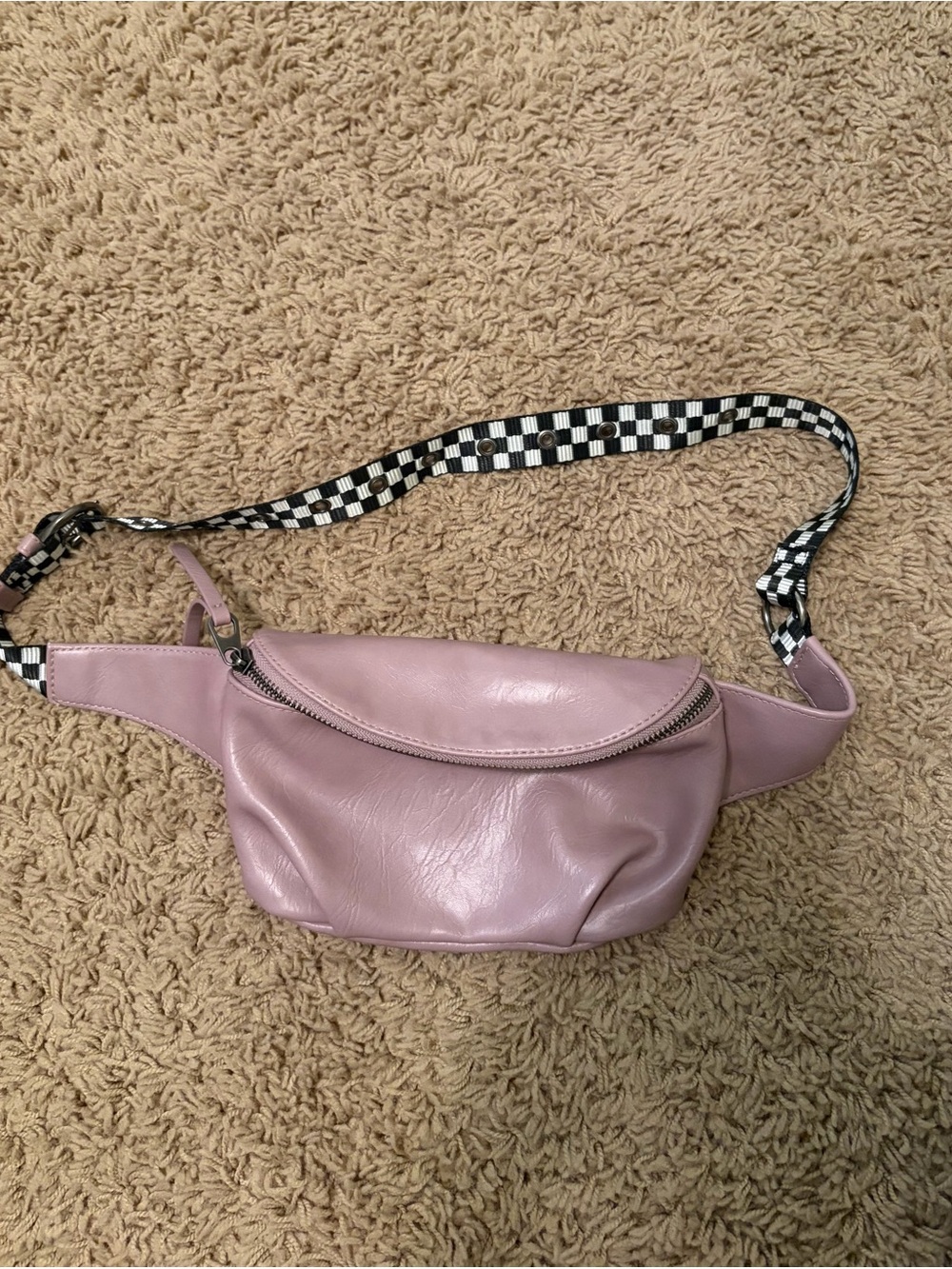 Women's Lilac Waist Bag with Checkered Strap